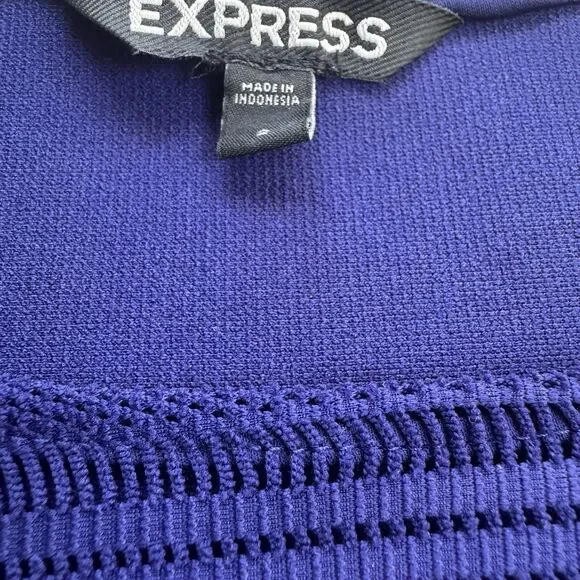 Express Midi Royal Blue Bodycon Body shape W Mesh Cutouts Dress Sz 2 - Picture 14 of 14